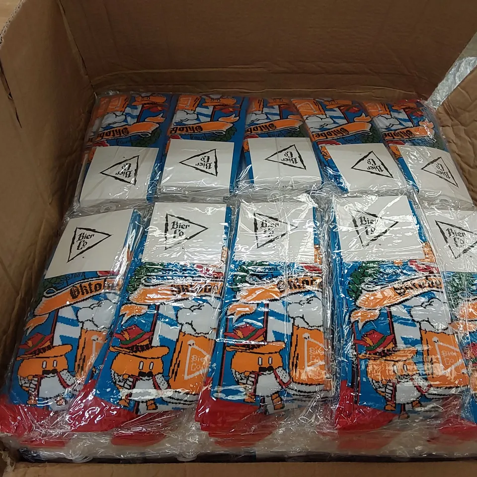 BOX OF BRAND NEW BIER CO OKTOBERFEST SOCKS // APPROXIMATELY 320 PAIRS (1 BOX)