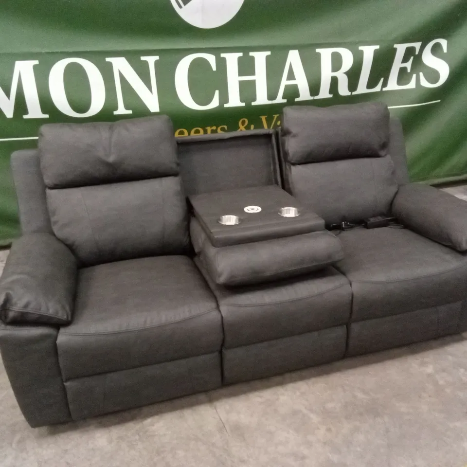 17 STORIES LEATHER 3 SEATER ELECTRIC RECLINER SOFA WITH FOLD-DOWN CENTRE