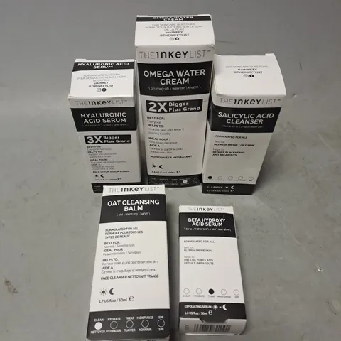 THE INKEY LIST LOT OF 5 ASSORTED SKINCARE PRODUCTS TO INCLUDE - HYULARONIC ACID SERUM - OAT CLEANSING BALM - BETA HYDROXY ACID SERUM - ETC