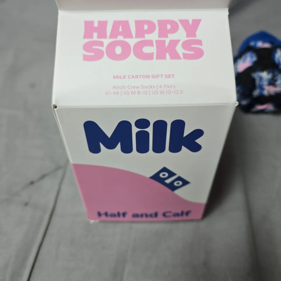 HAPPY SOCKS MILK CARTON GIFT SET – 4 PAIRS ADULT CREW SOCKS