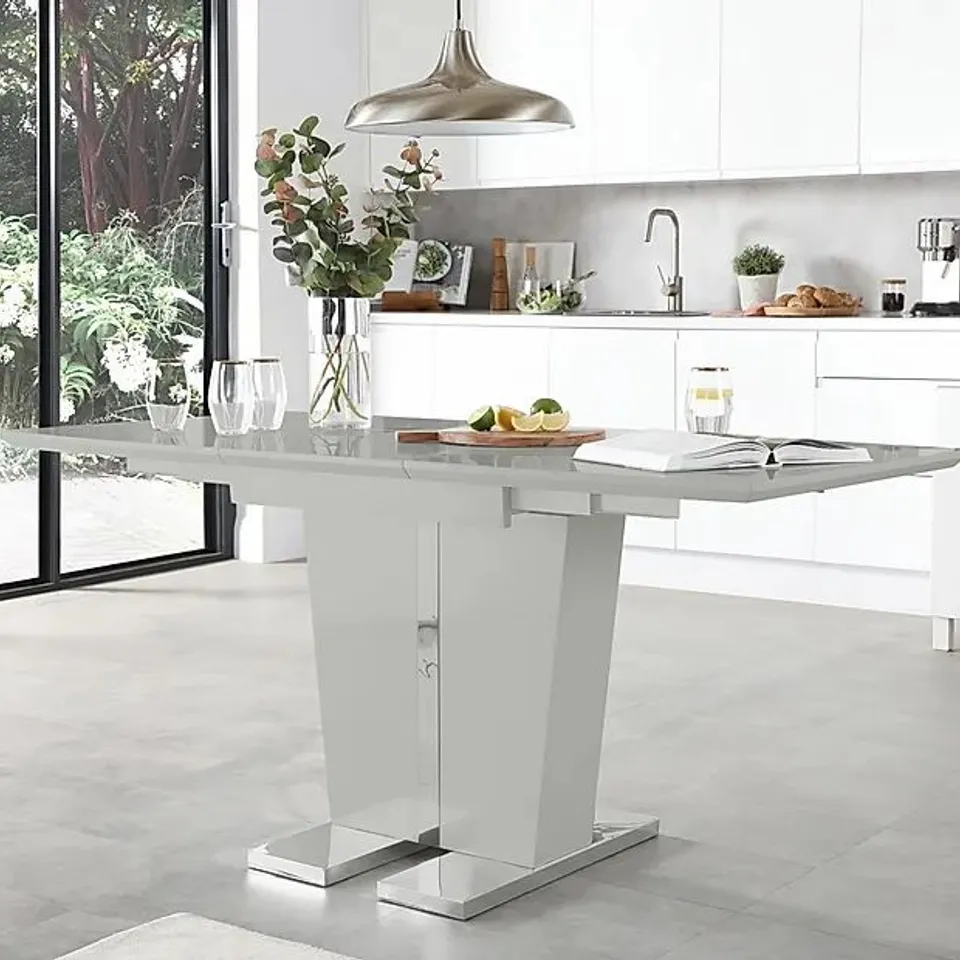 BOXED DESIGNER VIENNA GREY HIGH GLOSS EXTENDING DINING TABLE 120-160cm (2 BOXES)