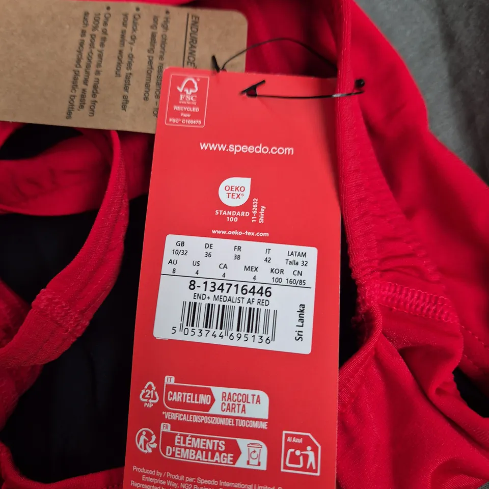 SPEEDO ENDURANCE MEDALIST AF RED ONE-PIECE SWIMSUIT – UK 10