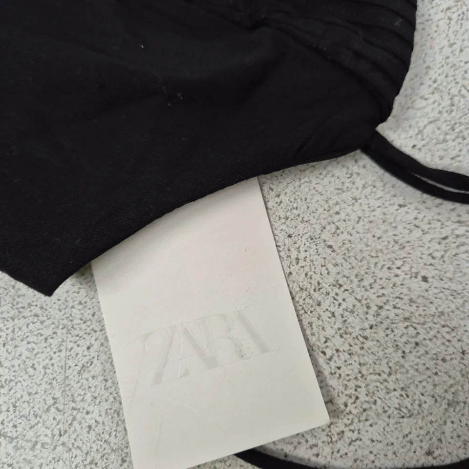 ZARA BLACK RUCHED STRAP-TOP WITH TIE STRAPS, UK SIZE S