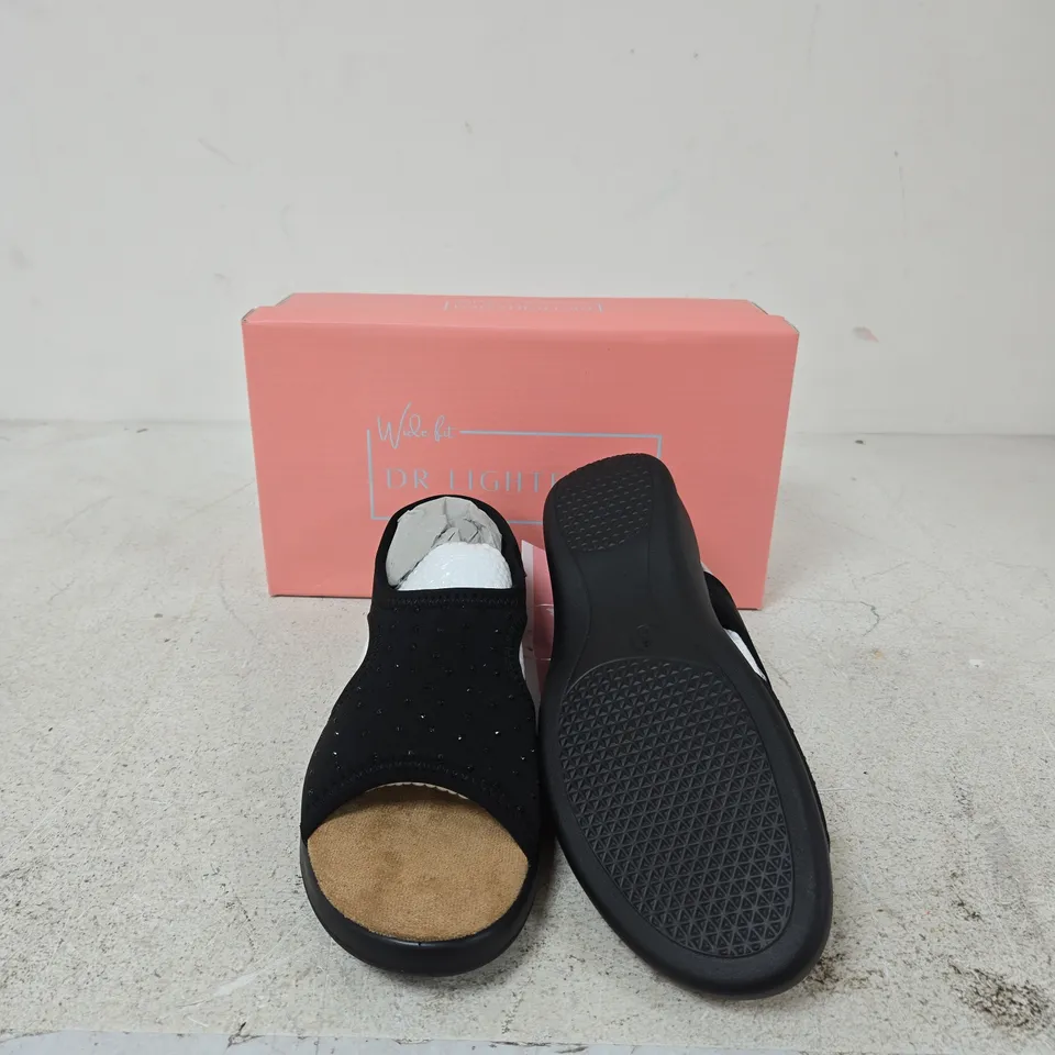 DR LIGHTFOOT WIDE FIT WOMEN'S SANDALS – BLACK SUEDE SLIP-ON SIZE 6