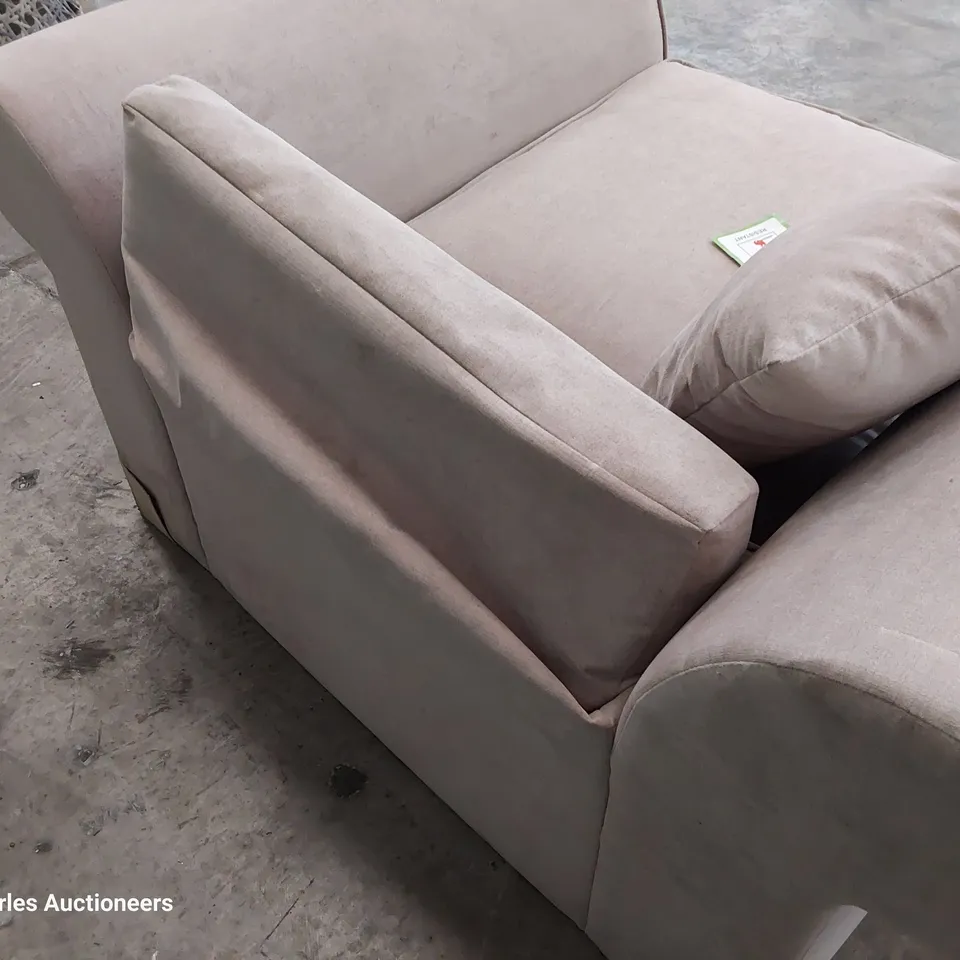 DESIGNER SCROLL ARM EASY CHAIR ROSE PINK FABRIC 