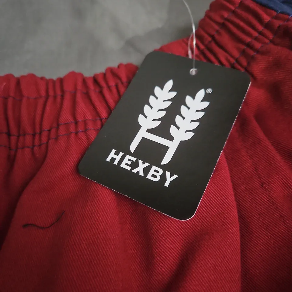 HEXBY CLARET/BLUE HARLEQUIN SHORTS – XS