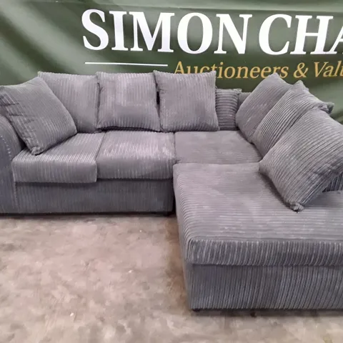 QUALITY DESIGNER CORNER SOFA - DARK GREY CORDUROY FABRIC