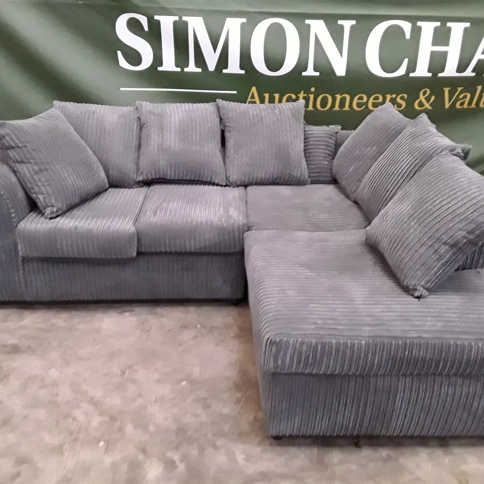 QUALITY DESIGNER CORNER SOFA  - DARK GREY CORDUROY FABRIC 