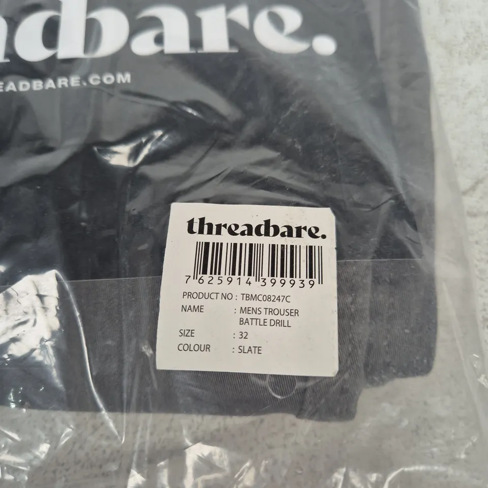 THREADBARE MEN'S TROUSERS – BATTLE DRILL, SLATE, SIZE 32