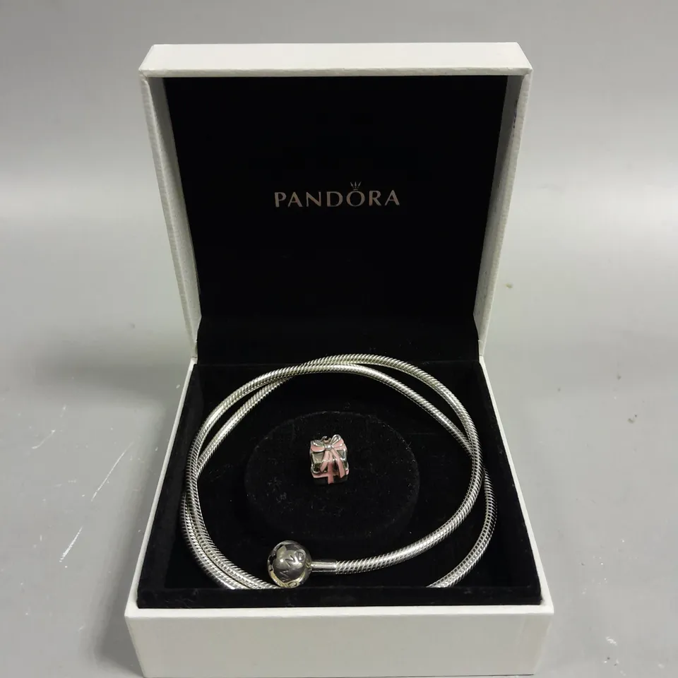 PANDORA CHARM ROPE WITH PINK PRESENT CHARM 