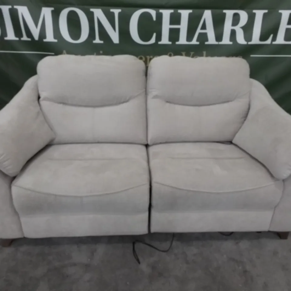 DESIGNER G PLAN MADE JACKSON MONTILLA ALMOND FABRIC ELECTRIC RECLINING THREE SEATER SOFA