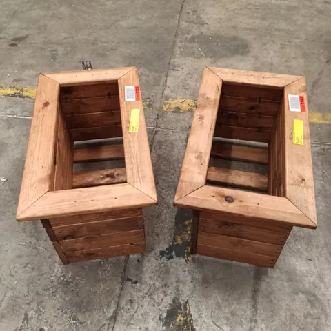 WOODEN SQUARE GARDEN PLANTERS (SET OF 2) - BROWN 