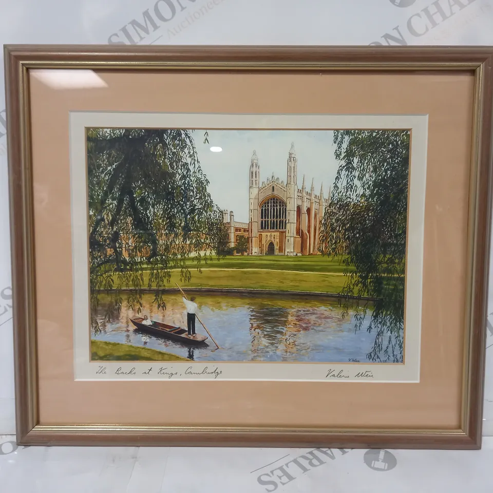 VALERIE WEIR SIGNED AND FRAMED "THE BACKS AT KINGS, CAMBRIDGE" ART PRINT