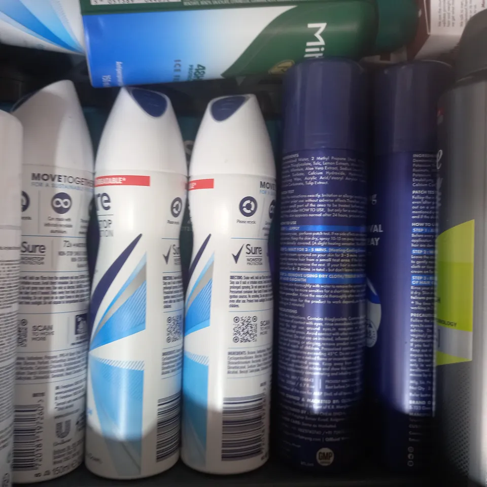 APPROXIMATELY 15 ASSORTED AEROSOL ITEMS IN INCLUDE DOVE MEN CARE ANTI-PERSPIRANT, SURE ANTI-PERSPIRANT, UTILITY AF SPRAYDUSTER, ETC - COLLECTION ONLY