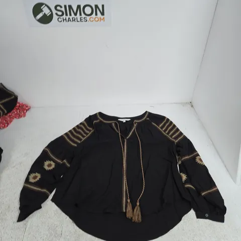 APRICOT WOMEN'S BLACK EMBROIDERED BLOUSE WITH TASSEL TIE – UK 12