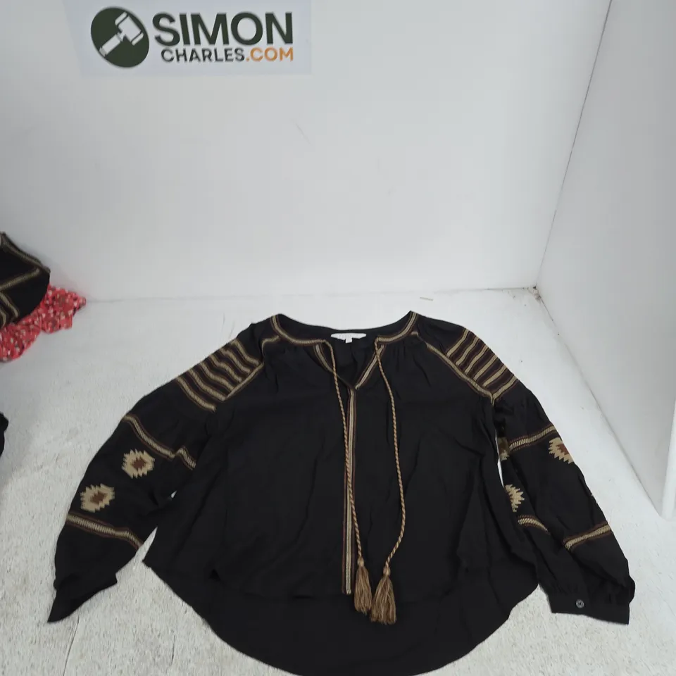 APRICOT WOMEN'S BLACK EMBROIDERED BLOUSE WITH TASSEL TIE – UK 12