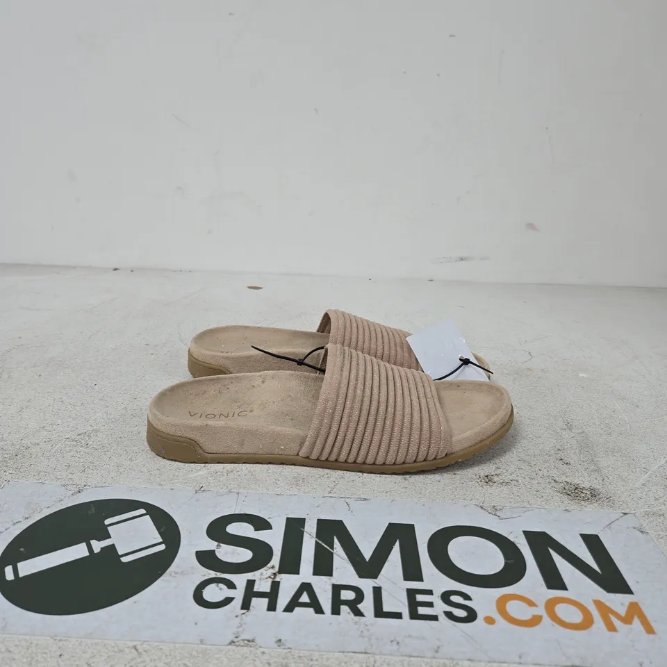 VIONIC WOMEN'S BEIGE RIBBED STRAP SLIDES SIZE 7
