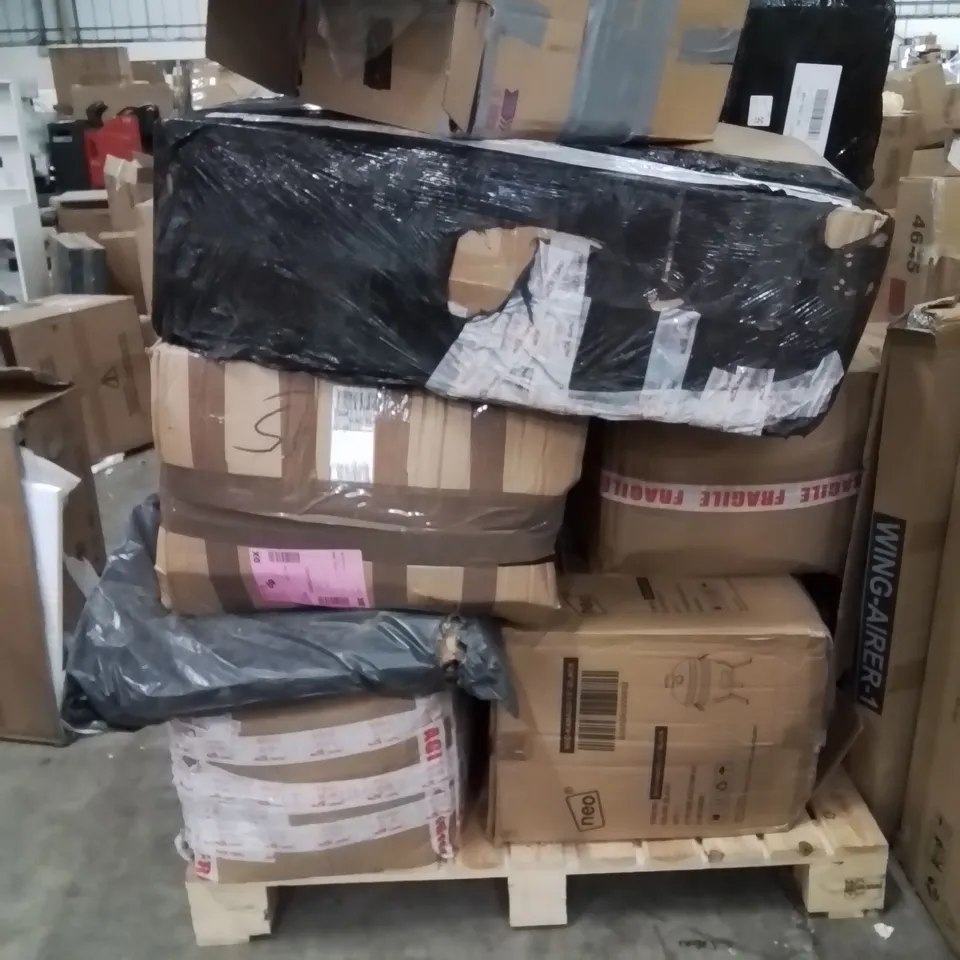PALLET OF NEO PRODUCTS AND ASSORTED HOUSEHOLD GOODS TO INCLUDE,GRAVITY CHAIRS,AIR COOLER,SUITCASE