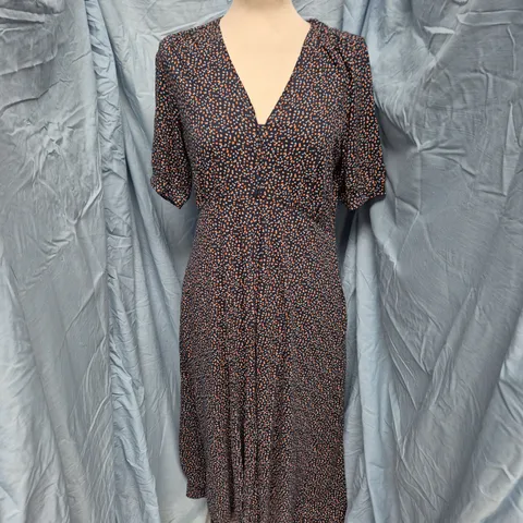 WHITE STUFF WOMEN'S DRESS – NAVY WITH ORANGE DOTS, UK 14