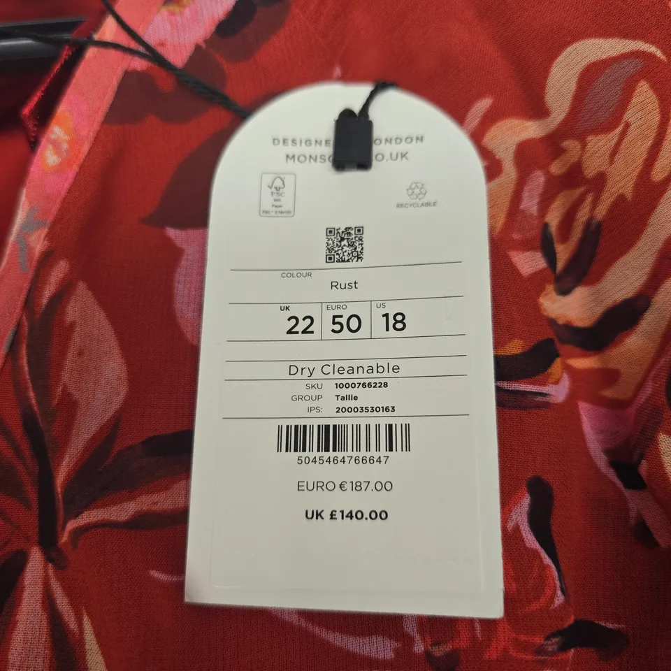 MONSOON WOMEN'S RUST FLORAL MAXI DRESS – UK 22 (EU 50, US 18)