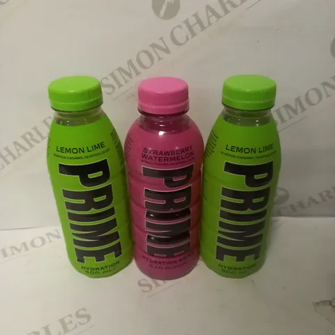 LOT OF 3 PRIME HYDRATION DRINKS TO INCLUDE LEMON LIME & STRAWBERRY WATERMELON