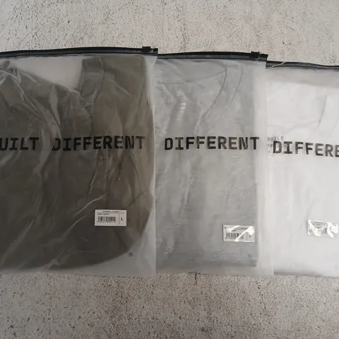 SET OF APPROXIMATELY 10 ASSORTED BUILT DIFFERENT T-SHIRTS/SHIRTS IN VARIOUS COLOURS AND SIZES