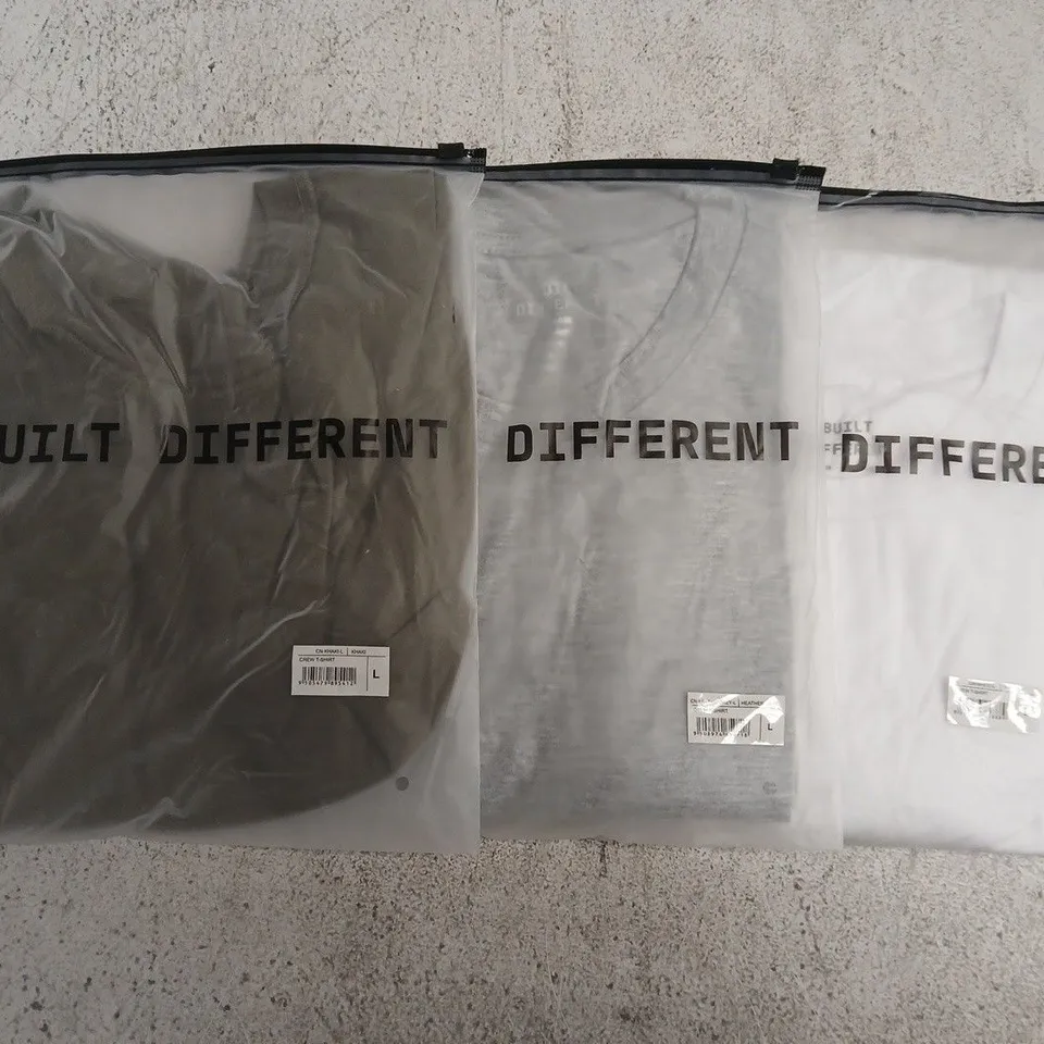 SET OF APPROXIMATELY 10 ASSORTED BUILT DIFFERENT T-SHIRTS/SHIRTS IN VARIOUS COLOURS AND SIZES