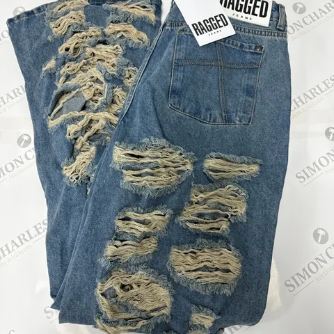RAGGED JEANS RIPPED RELEASE DENIM JEANS IN BLUE SIZE 30