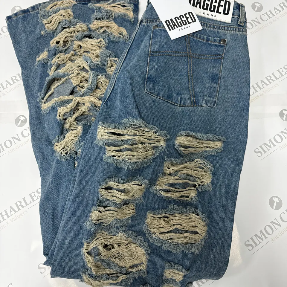RAGGED JEANS RIPPED RELEASE DENIM JEANS IN BLUE SIZE 30