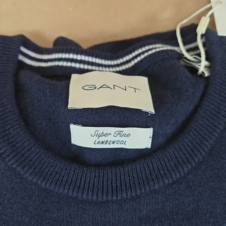 GANT SUPER FINE LAMBSWOOL CREW-NECK SWEATER – NAVY, SIZE XXL