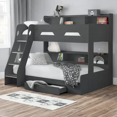 BOXED VEDIKA TRIPLE SLEEPER BUNK BED WITH SHELVES - ANTHRACITE (4 BOXES)