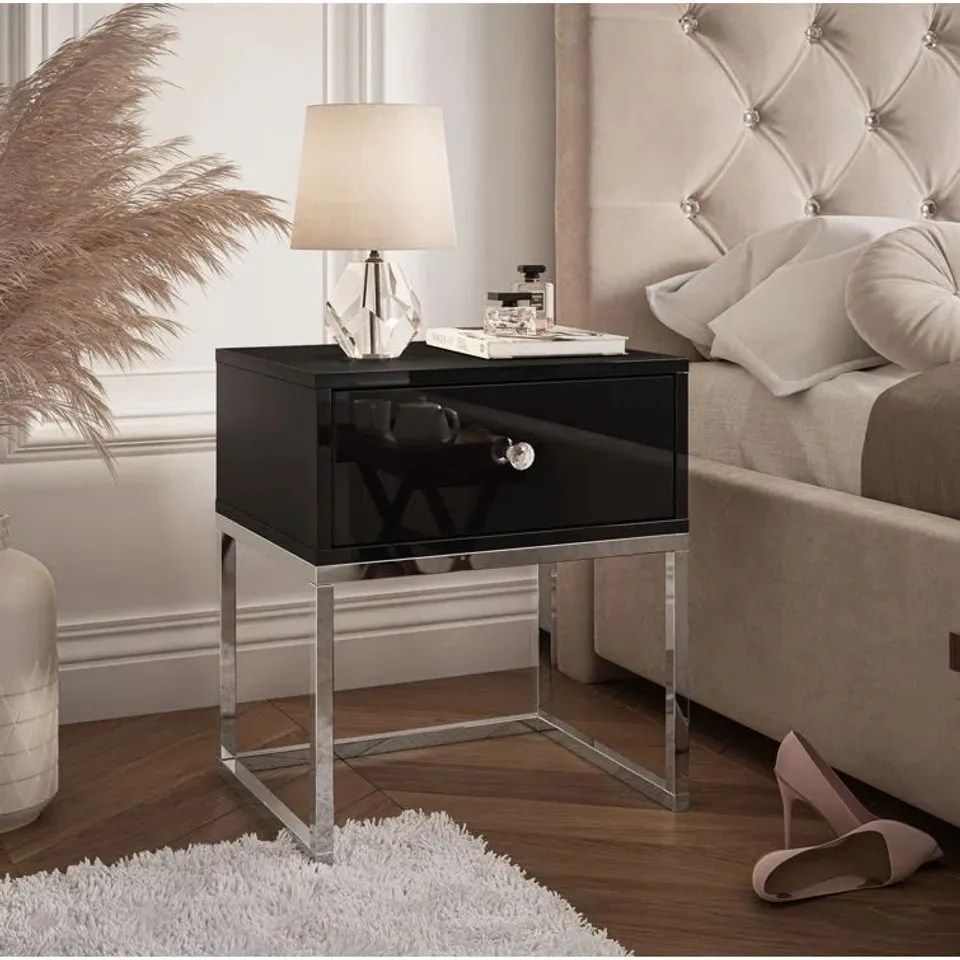 BOXED BENNO STEEL BEDSIDE TABLE