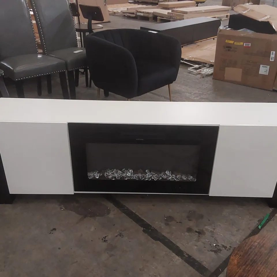 DESIGNER MODERN WHITE AND BLACK ELECTRIC FIREPLACE TV STAND