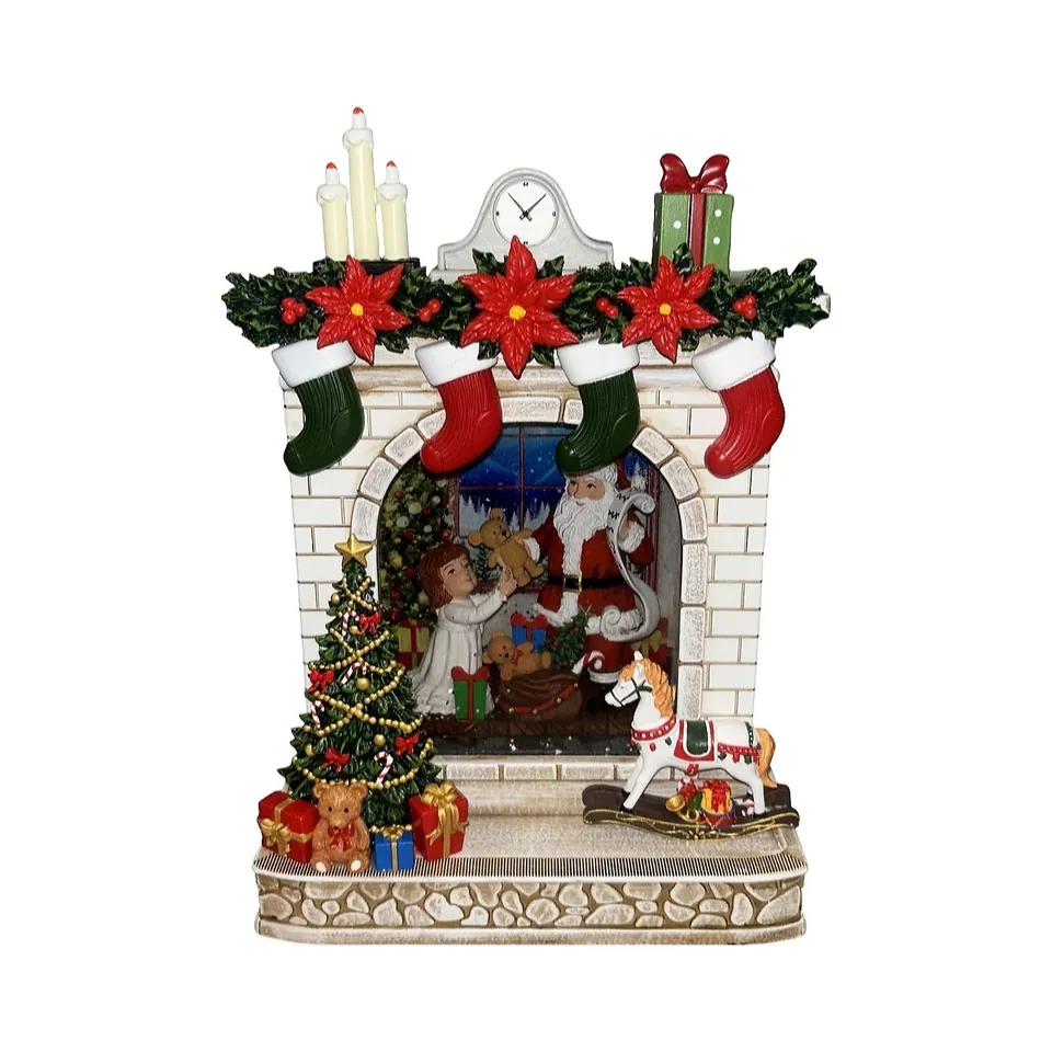 OUTLET SANTA EXPRESS PRE LIT FIREPLACE WATER SPINNER