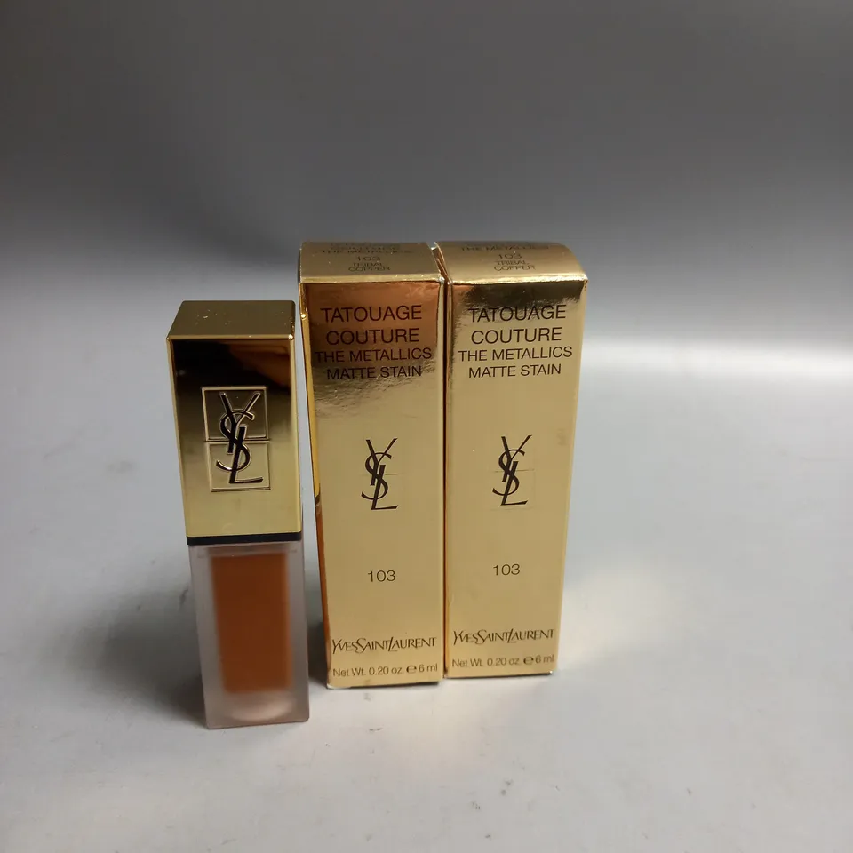 BOXED LOT OF 2 YVES SAINT LAURENT MATTE LIP STAIN TRIBAL COPPER 6ML