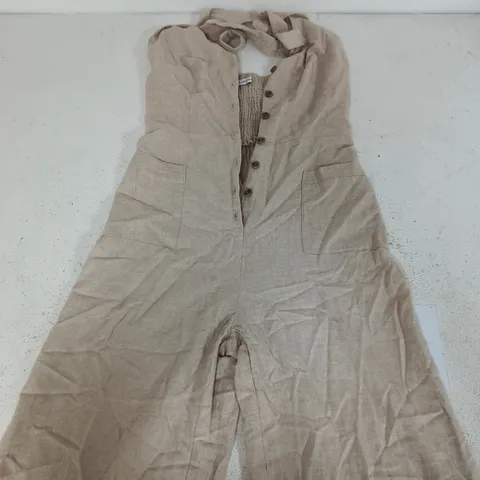 LASCANA SAND LINEN JUMPSUIT β BUTTON FRONT, PATCH POCKETS SIZE 8