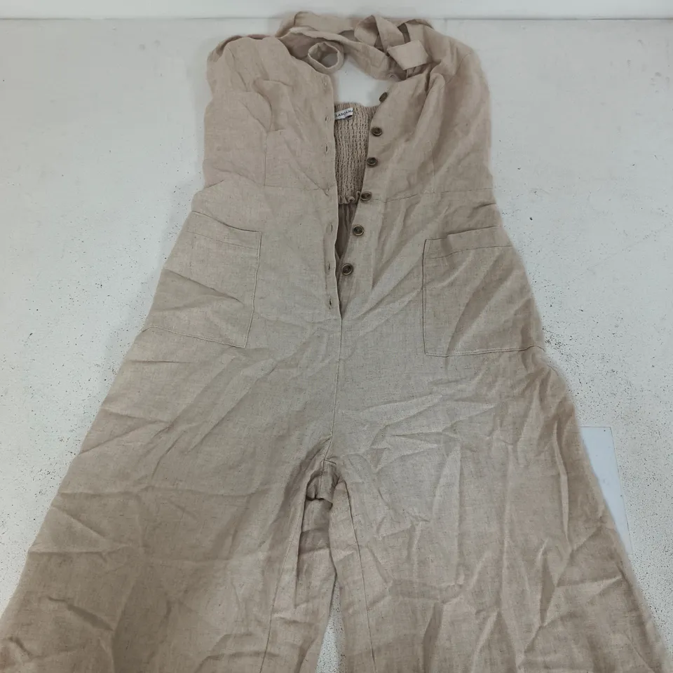 LASCANA SAND LINEN JUMPSUIT –  BUTTON FRONT, PATCH POCKETS SIZE 8