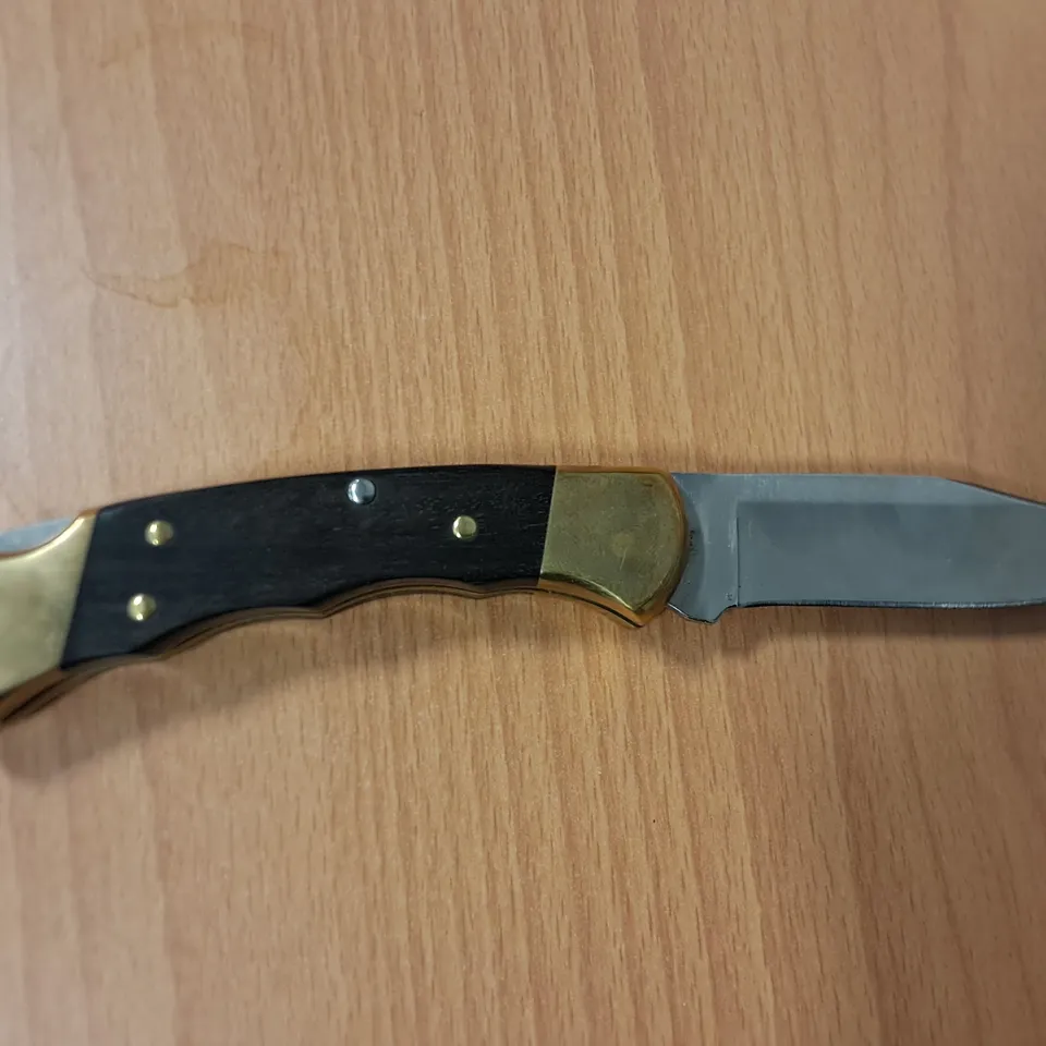BUCK FOLDING KNIFE WITH SHEATH IN BLACK/GOLD