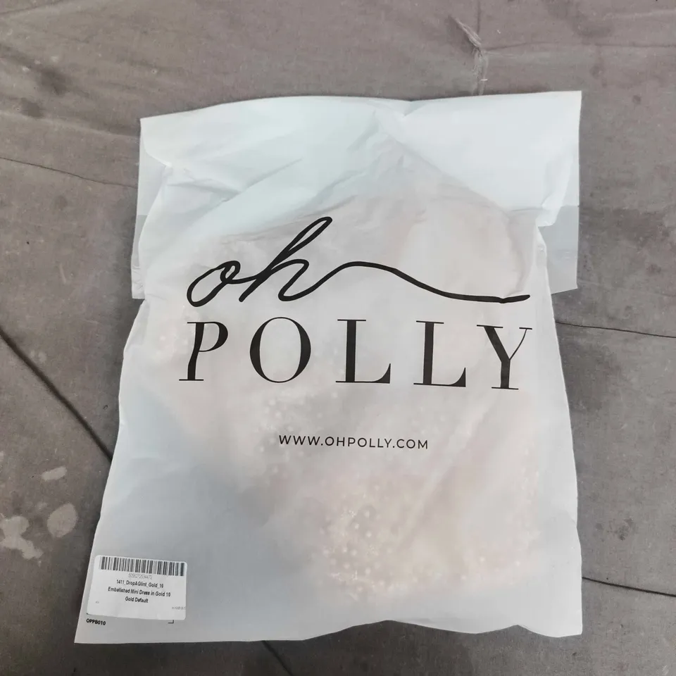 BAGGED OH POLLY EMBELLISHED MINI DRESS IN GOLD - SIZE 10