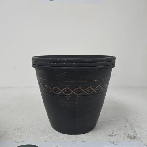 SET OF 3 BLACK CERAMIC GARDEN PLANTER POT WITH DECORATIVE BAND