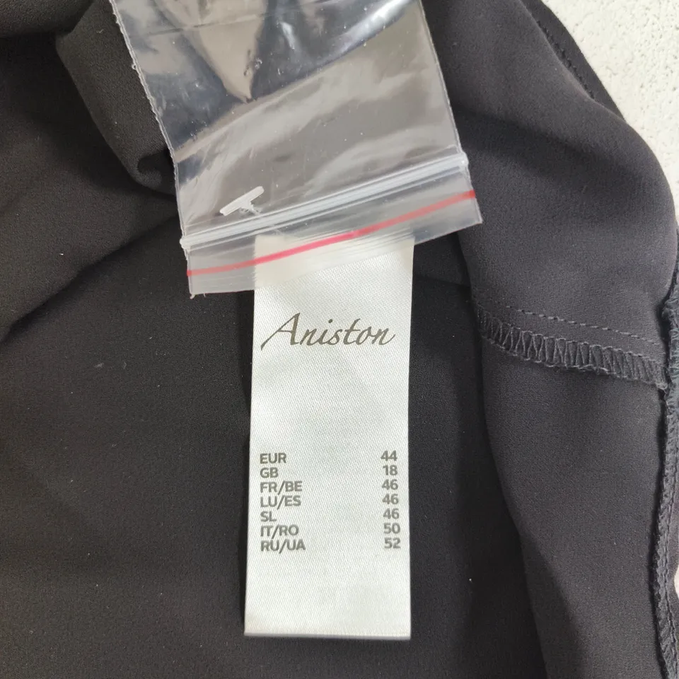 ANISTON WOMEN'S BLACK BLOUSE WITH RUFFLE FRONT – UK 18 (EUR 44)