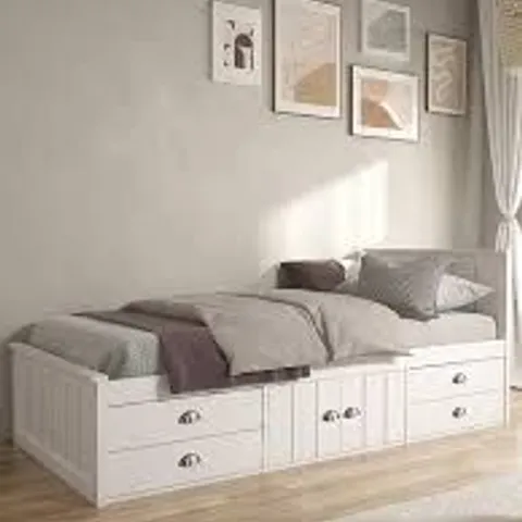 BOXED ATLANTA KIDS SINGLE BED WITH DRAWER AND CUPBOARD STORAGE - WHITE (2 BOXES)