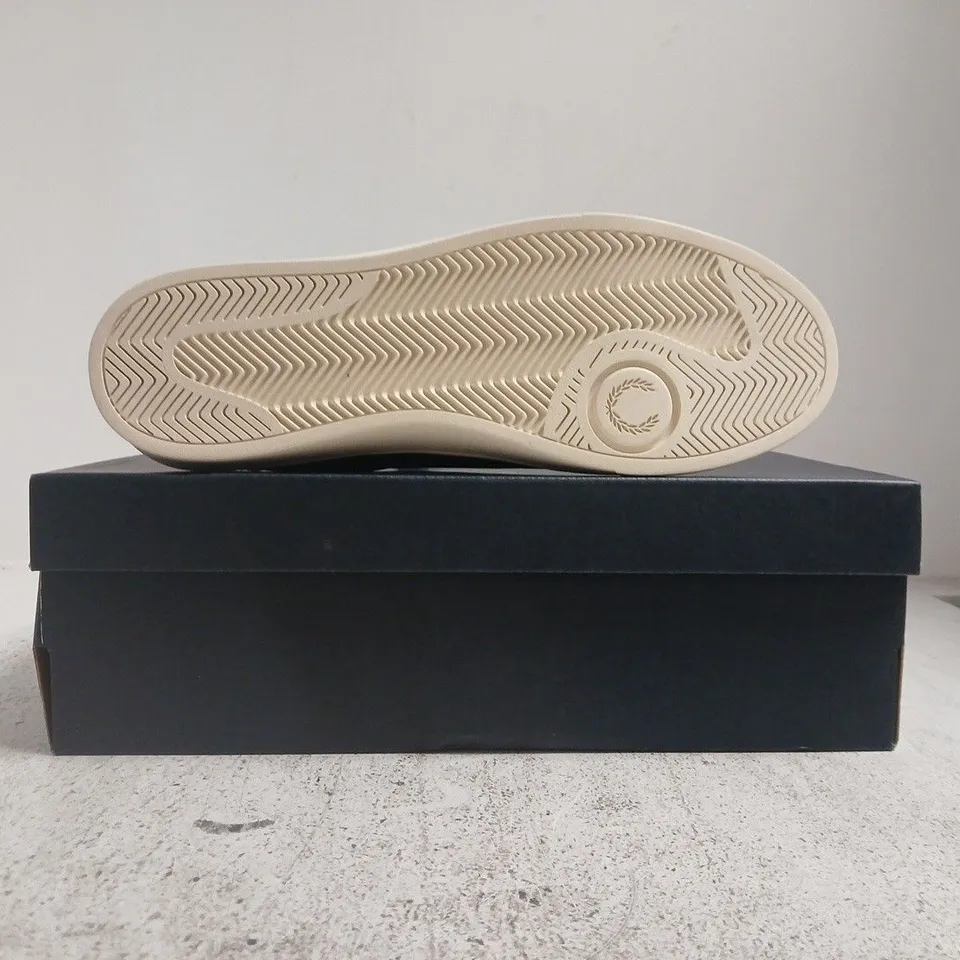 BOXED PAIR OF FRED PERRY SHOES IN NAVY SIZE UK 8