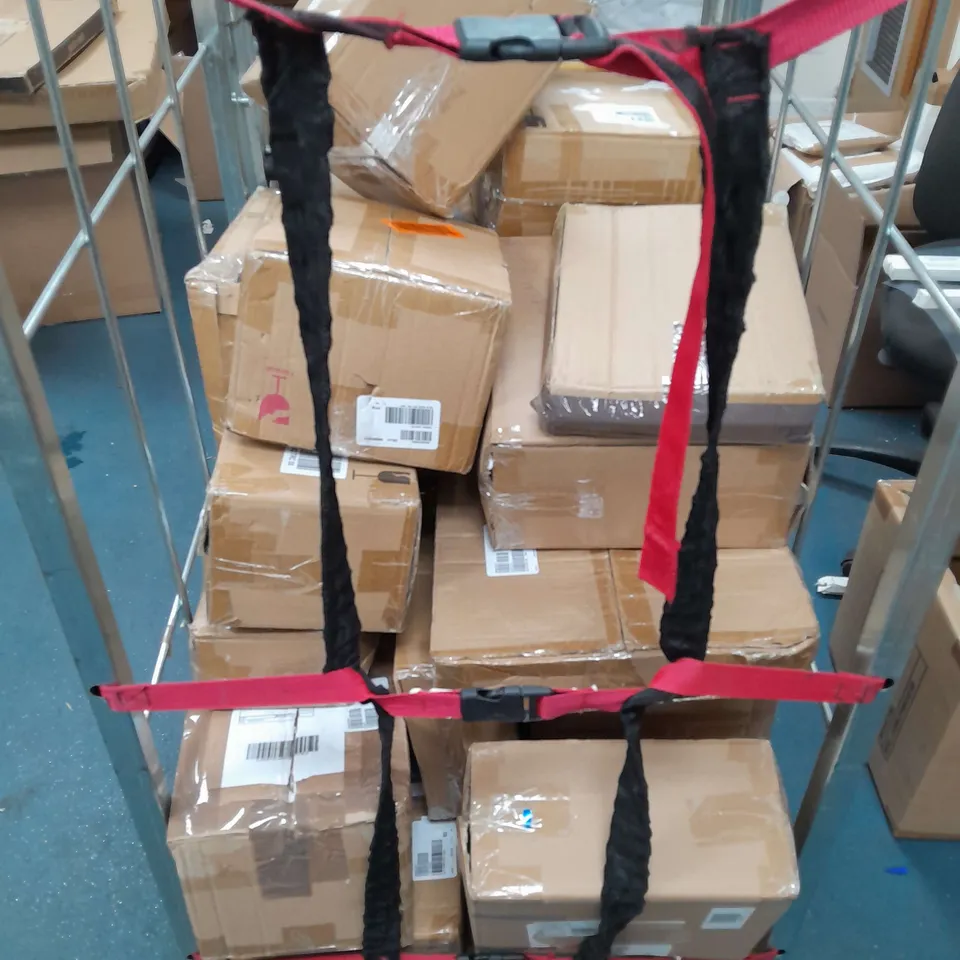 CAGE OF ASSORTED HOMEWARE GOODS TO INCLUDE , INFLATABLE BAUBLE AND STAND , STAINLESS CONTAINER SET ,  LANTERNS WITH SPOTLIGHT , ETC 