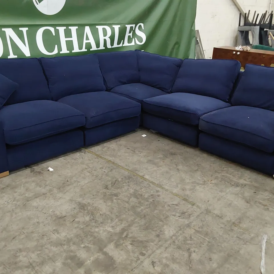 QUALITY BRITISH DESIGNER LOUNGE Co. CORNER GROUP BLUE PLUSH FABRIC 