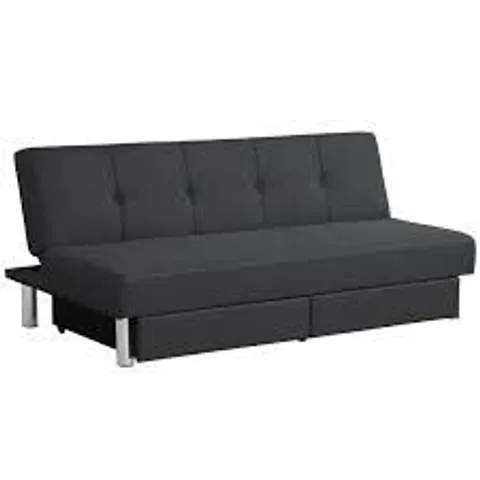 BOXED COSTWAY 3 SEAT CONVERTIBLE LINEN FABRIC TUFTED SOFA BED WITH 2 STORAGE DRAWERS - BLACK (1 BOX)