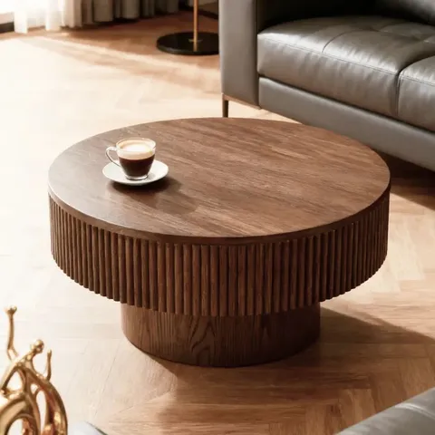 BOXED FURNT VIVID WALNUT WOODEN ROUND COFFEE TABLE (1 BOX)