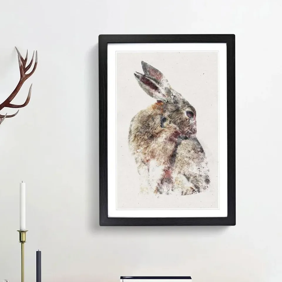 BOXED BROWN RABBIT - PICTURE FRAME PAINTING PRINT 