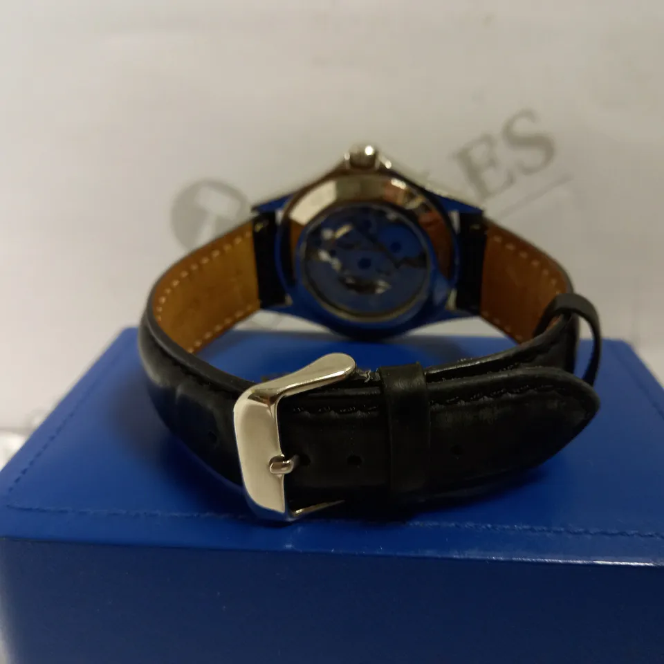 ROTARY SKELETON FACE WATCH WITH LEATHER STRAP