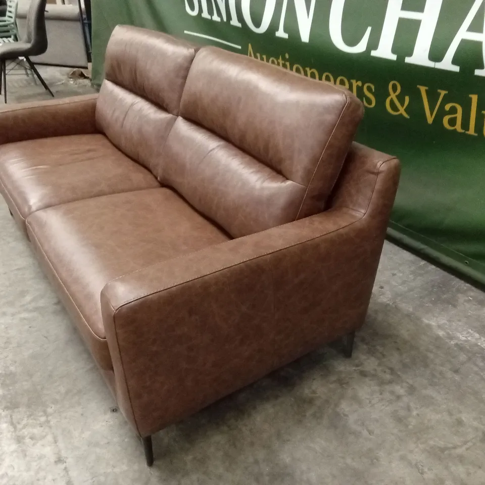 QUALITY DESIGNER ITALIAN MADE ALESSANDRO 3 SEATER LEATHER SOFA - BRANDY